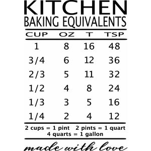 KITCHEN BAKING EQUIVALENTS 12X9 BAMBOO CUTTING BOARD