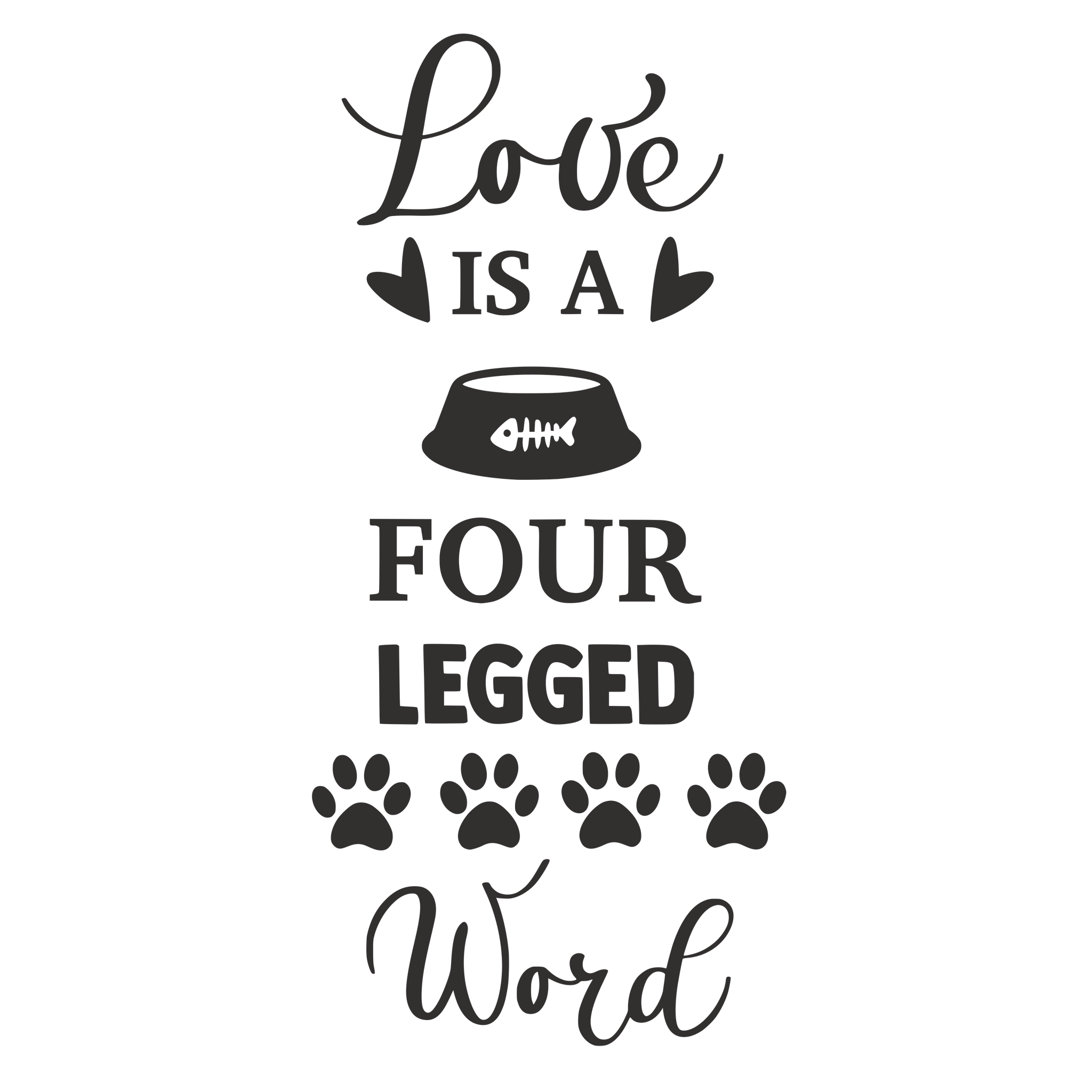 LOVE IS A FOUR LEGGED WORD 12X9 BAMBOO CUTTING BOARD